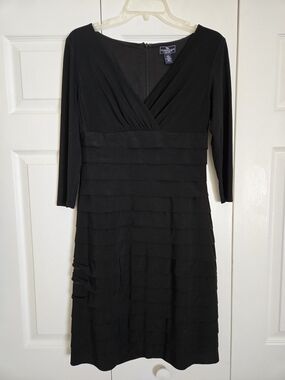 American Living Black Long-Sleeve Layered V-Neck Dress